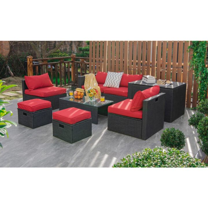 Hivvago 8 Pieces Patio Furniture Set with Storage Box and Waterproof Cover