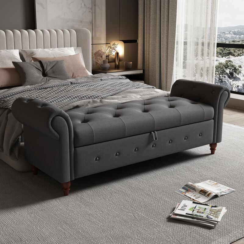 Bed Bench Dark Grey Fabric