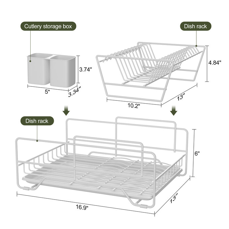 Dish Drying Rack, Metel 2-Tier Dish Rack Utensil Holder Kitchen White