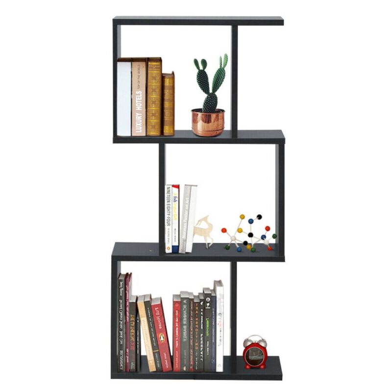 Hivago 4 Tiers Wooden S-Shaped Bookcase for Living Room Bedroom Office