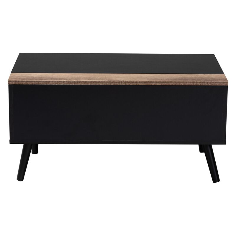 Baxton Studio Jensen Modern and Contemporary Two-Tone Black and Rustic Brown Finished Wood Lift Top Coffee Table with Storage Compartment