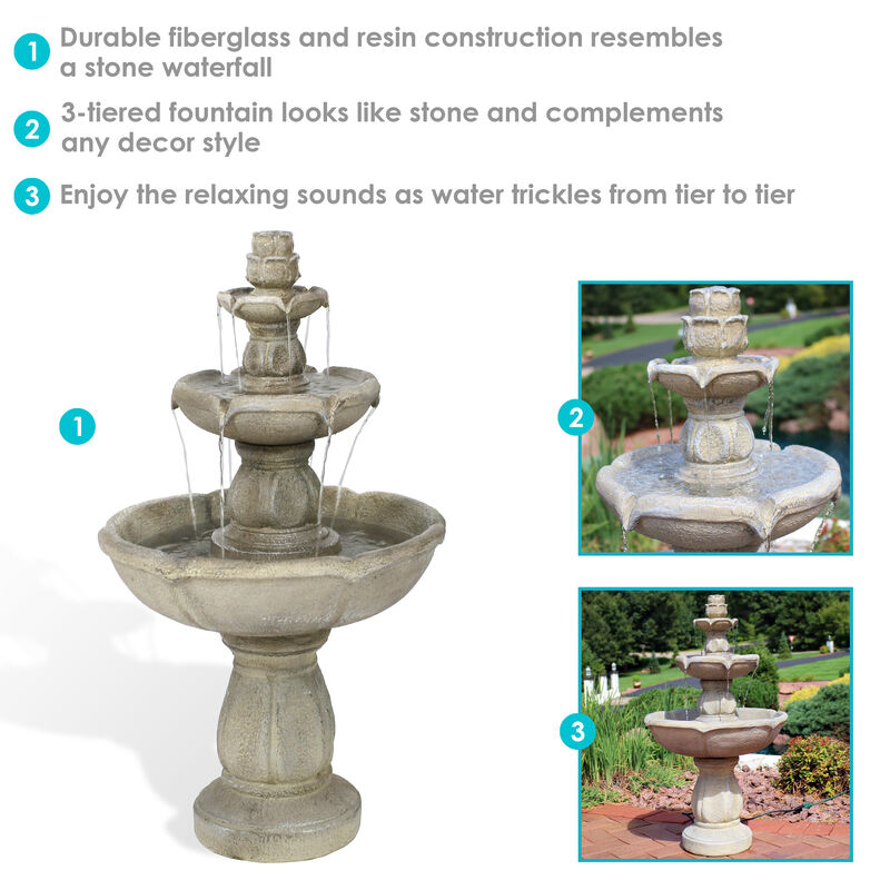 Sunnydaze Birds' Delight Fiberglass Outdoor 3-Tier Water Fountain