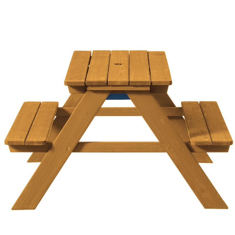 Convertible Wooden Sand and Water Table for your Toddlers Outdoor Playset Featuring 2 Play Box and a Removable Top that Transforms into Kids Picnic Table - Teak Stained