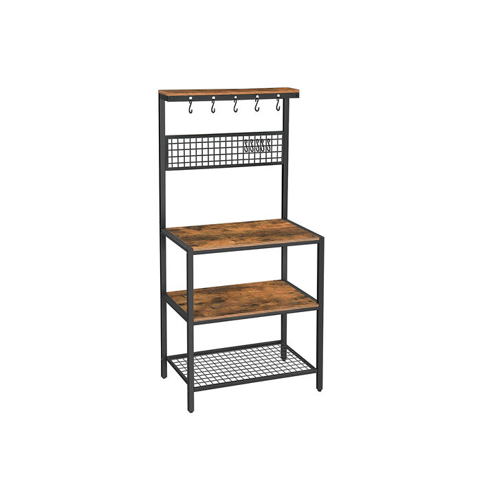 Kitchen Bakers Rack Cupboard with 10 Hooks and 3 Shelves