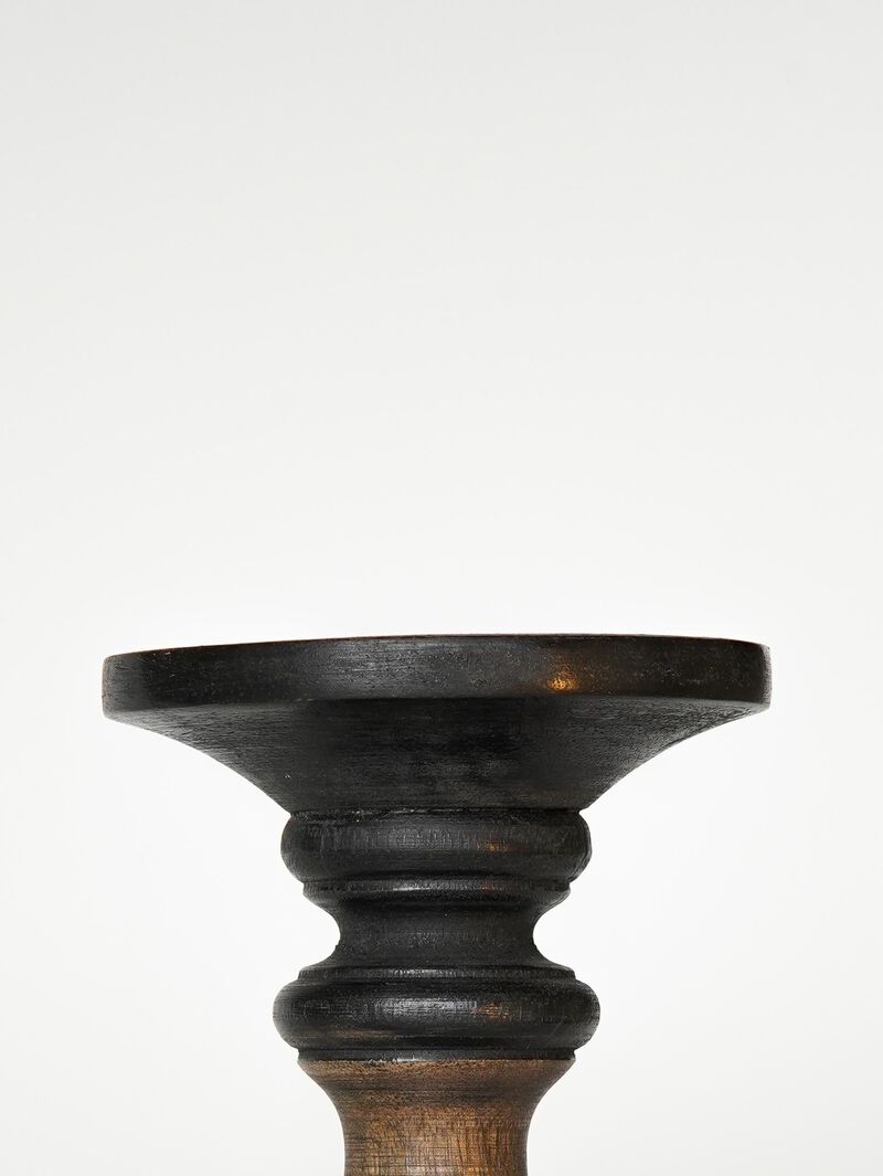 Traditional Black Wash Eco-friendly Handmade Mango Wood Set Of Two 12" & 15" Pillar Candle Holder