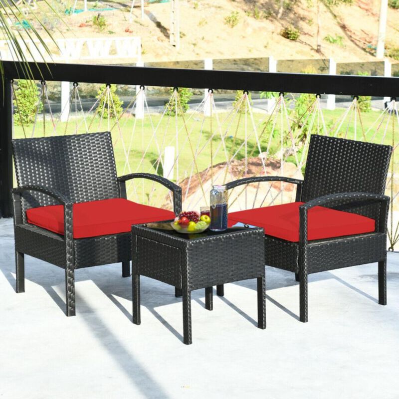 Hivvago Hivvago 3 Pieces Outdoor Rattan Patio Conversation Set with Seat Cushions