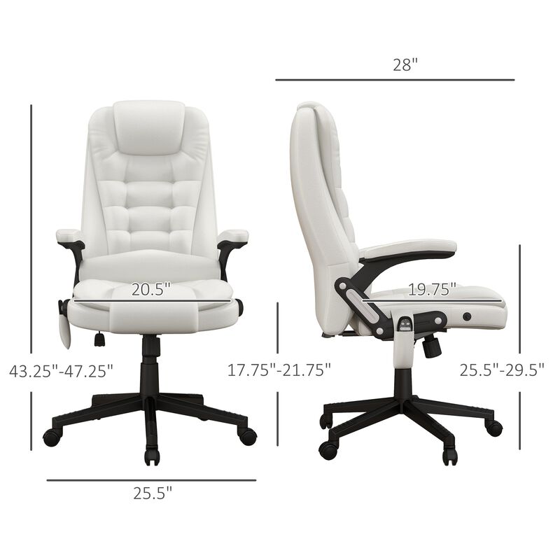 Heated Massage Office Chair, Heated Reclining Desk Chair with 6 Vibration Points, Armrest and Remote, White