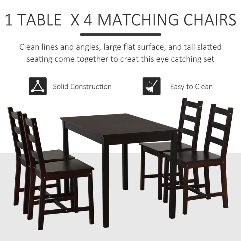 Cozy Dining Ensemble: 5-Piece Chestnut Wood Kitchen Table and Chairs Set