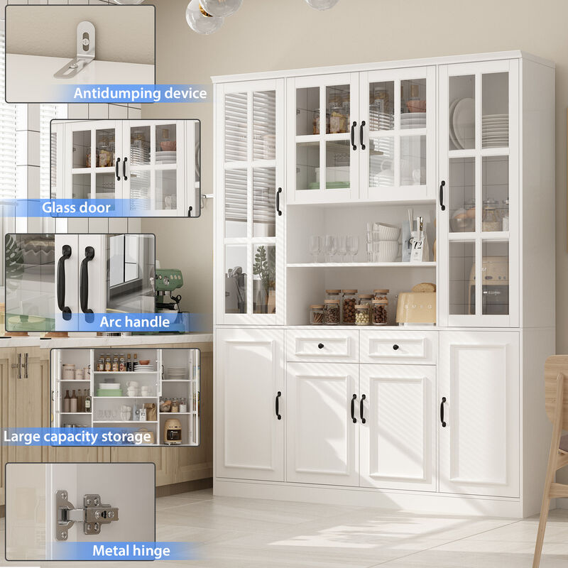 63 in. W x 15.7 in. D x 78.7 in. H White 12-Shelf Wood Standard Bookcase With Doors, Drawers, Adjustable Shelves