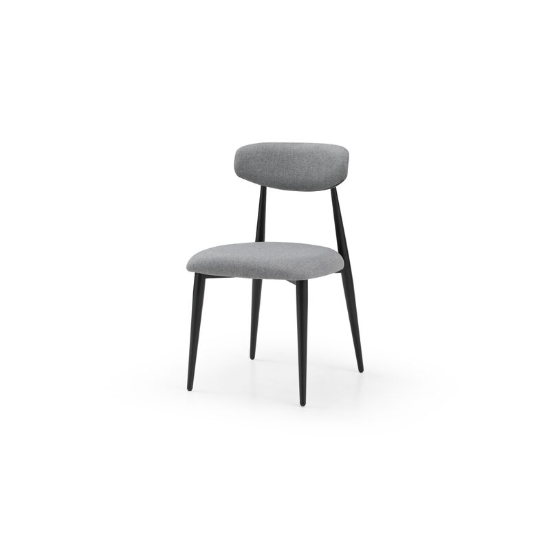 Modern Dining Chairs Set of 2, Curved Backrest Round Upholstered and Metal Frame, Grey