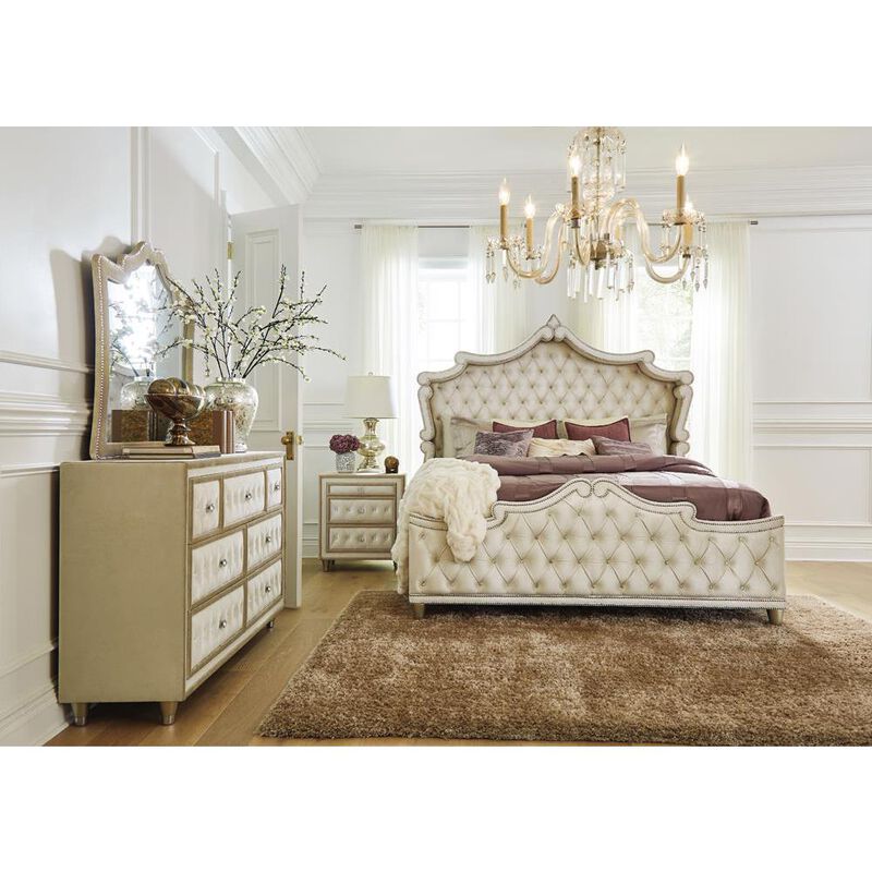 Antonella 3-drawer Upholstered Nightstand Ivory and Camel