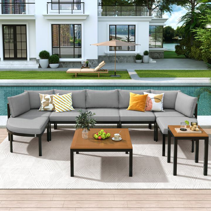Mondawe Outdoor 7-Pcs U-Shaped Modular Sofa Set,W/ Tilting Seat & Side Table,Weatherproof Patio Sofa