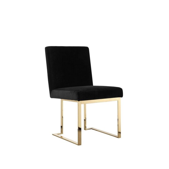 Boly 24 Inch Side Dining Chair Set of 2, Black Velvet, Gold Cantilever - Benzara