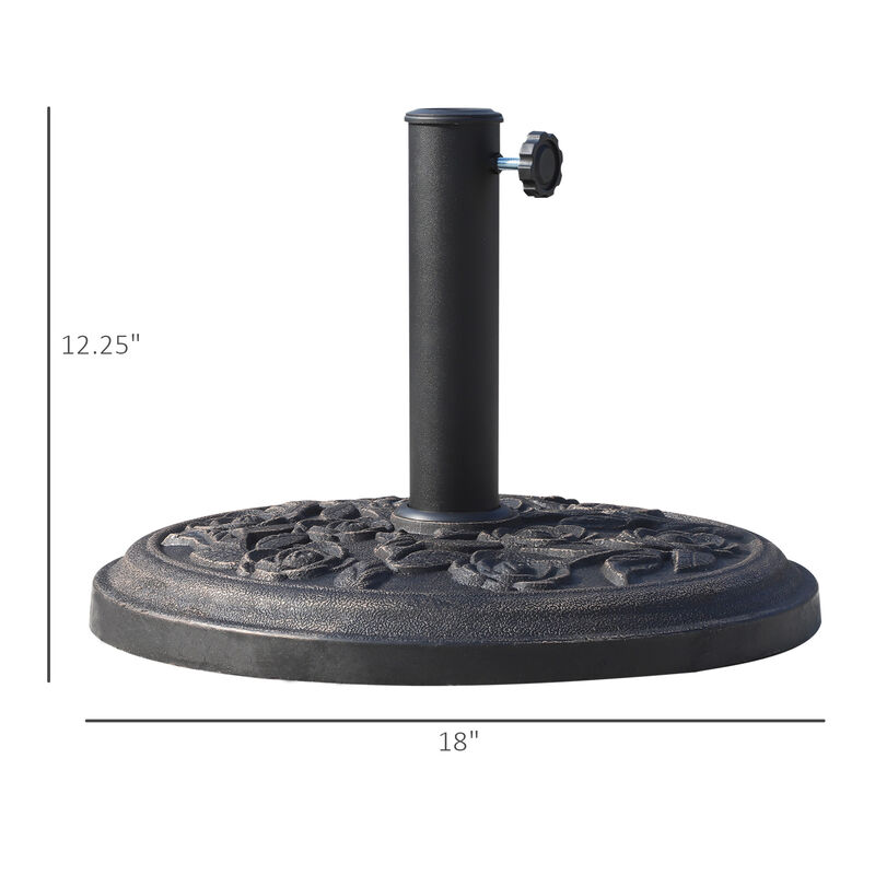 Outsunny 18" 20 lbs Round Resin Umbrella Base Stand Market Parasol Holder with Decorative Rose Floral Pattern & Easy Setup, for Φ1.5", Φ1.89" Pole, for Lawn, Deck, Backyard, Garden, Bronze