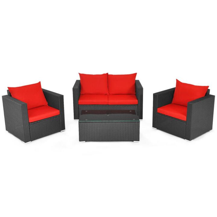 Hivvago 4 Pieces Patio Rattan Conversation Set with Padded Cushions