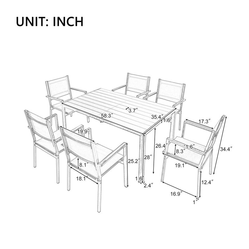 Merax Modern Outdoor  Dining Table Set with 6 Chairs