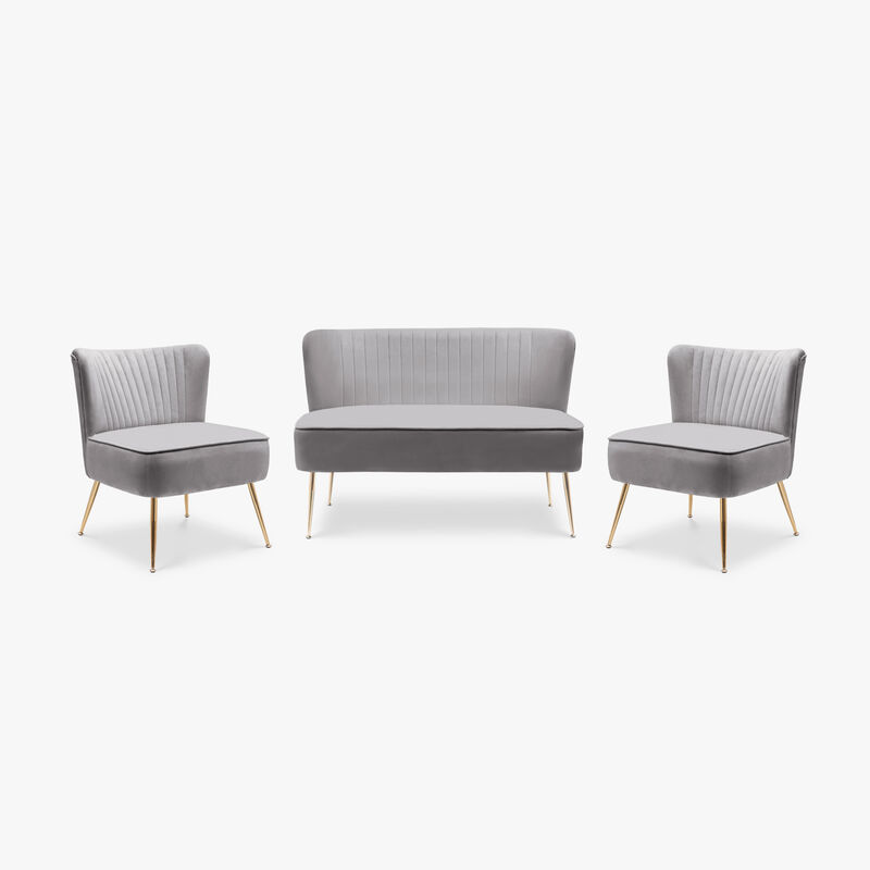 WestinTrends Mid Century Modern Tufted Velvet Loveseat Sofa and Chair Set
