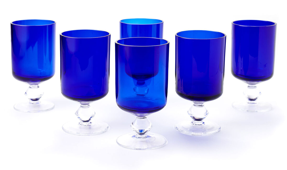 Blue Rose Polish Pottery Cobalt Hurricane Wine Glass - Set of 6