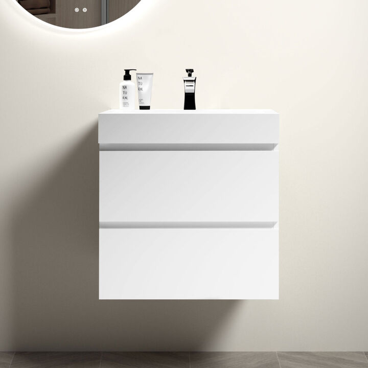 U005-Alice24-201 Alice 24" White Bathroom Vanity with Sink, Large Storage Wall Mounted Floating Bathroom Vanity for Modern Bathroom, One-Piece Sink Basin without Drain and Faucet