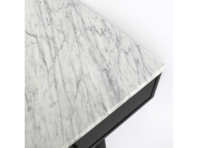 Viola 44"L x 15"W x 30"H Rectangular Italian Carrara White Marble Writing Desk with Oak Legs