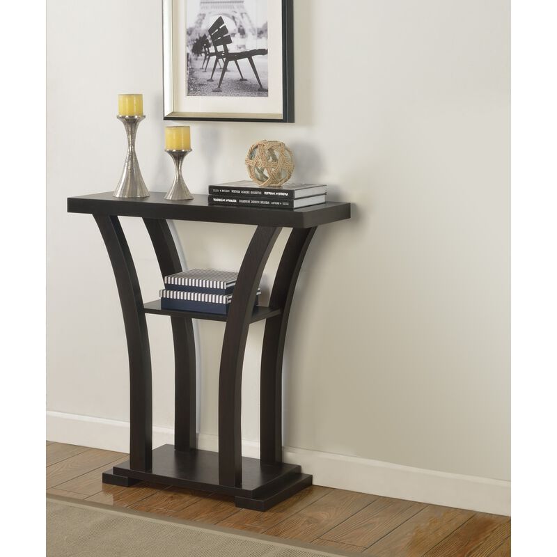 1pc Transitional Draper Console Table in Gray Finish Rectangular Table Top Open Storage Shelf Curve Legs Pedestal