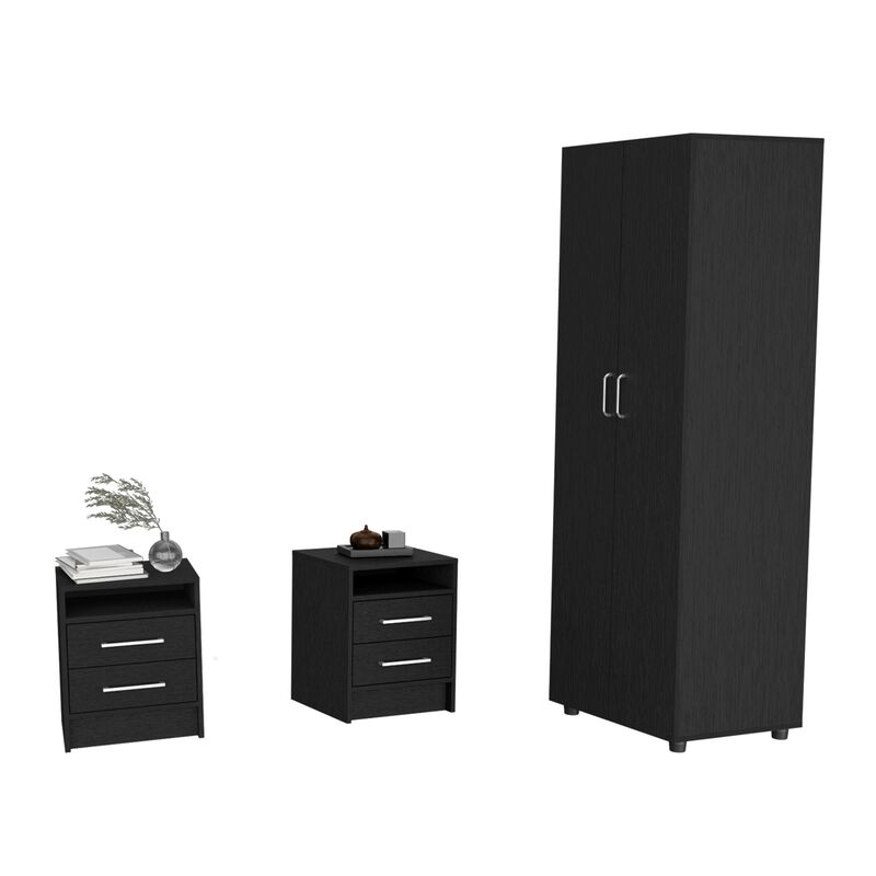 DEPOT E-SHOP Dunlap 3 Piece Bedroom Set, London Armoire + 2 Leyva Nightstands, Black