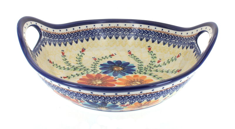 Blue Rose Polish Pottery Daisy Surprise Deep Bowl with Handles