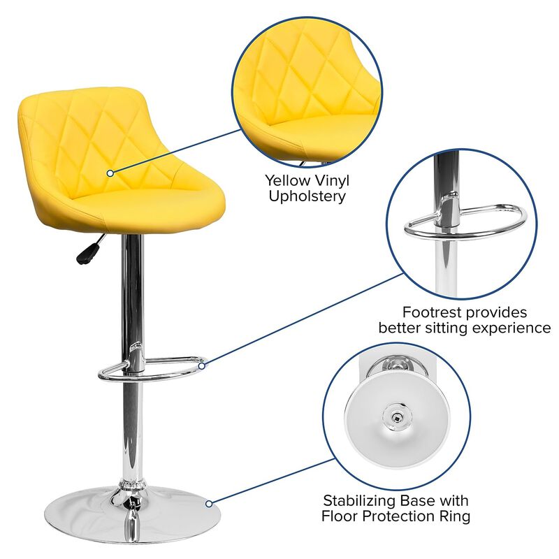 Flash Furniture Vinyl Adjustable Height Barstool, 1 Pack, Yellow