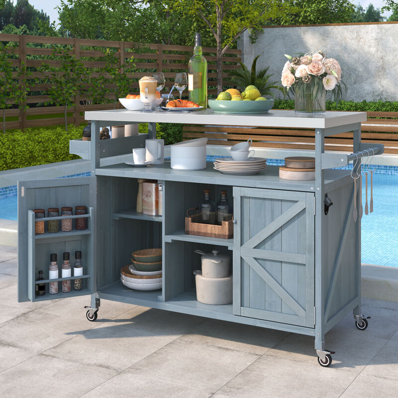 Merax Outdoor Kitchen Island Rolling Bar Cart