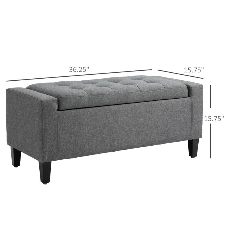 Gray Space-Saver: Linen Upholstered Storage Ottoman with Lift-Top