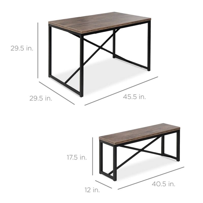 Hivvago Modern 3 Piece Dining Set with Wood Top Metal Frame Table and 2 Bench Chairs