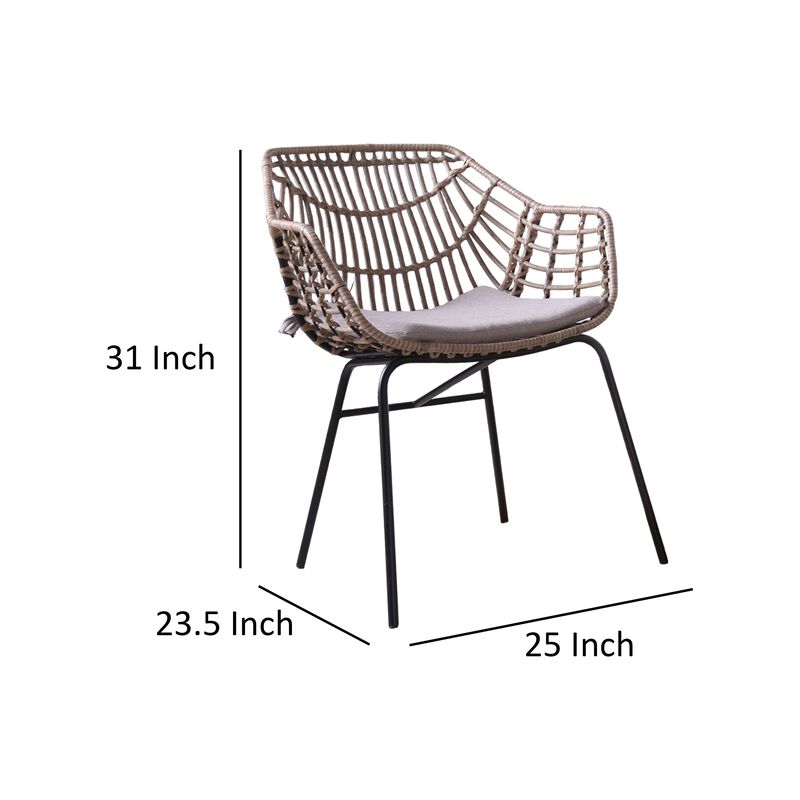 Niya Patio Chair Set of 2, Black Steel, Gray, Brown Outdoor Rattan Wicker