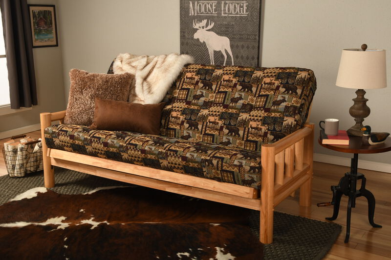 Lodge Futon in Natural Finish with Cabin Print Mattress