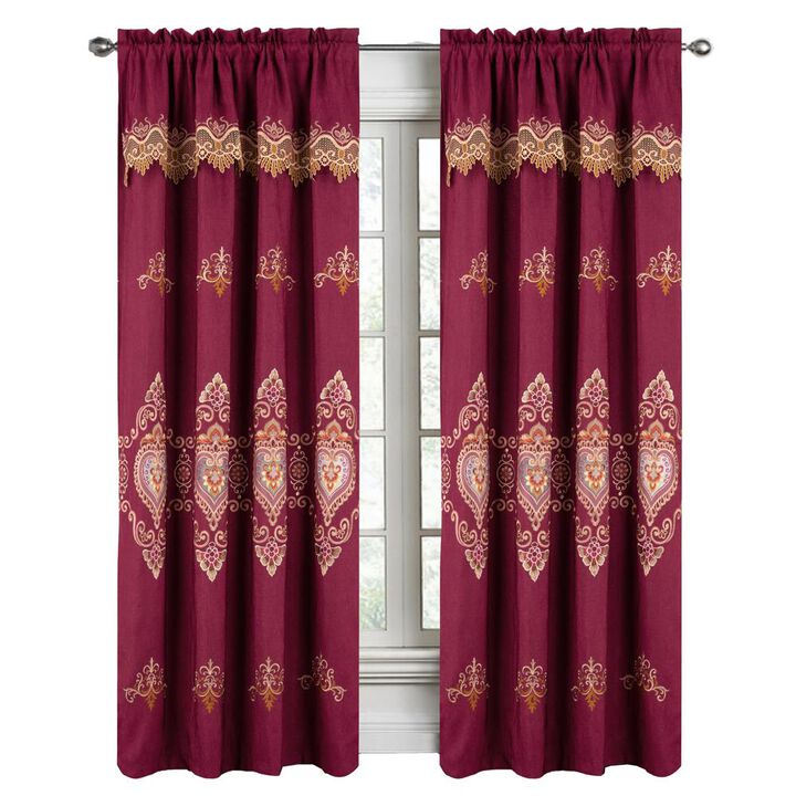 RT Designers Collection Bonnie Macrame Rod Pocket Room Darkening Curtain Panels for Living Room 52" x 84" Burg