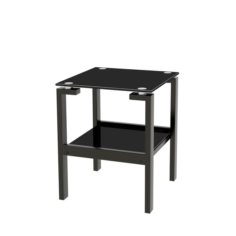 Black Glass Clear Side End Table, 2-Tier Space End Table, Corner Table
