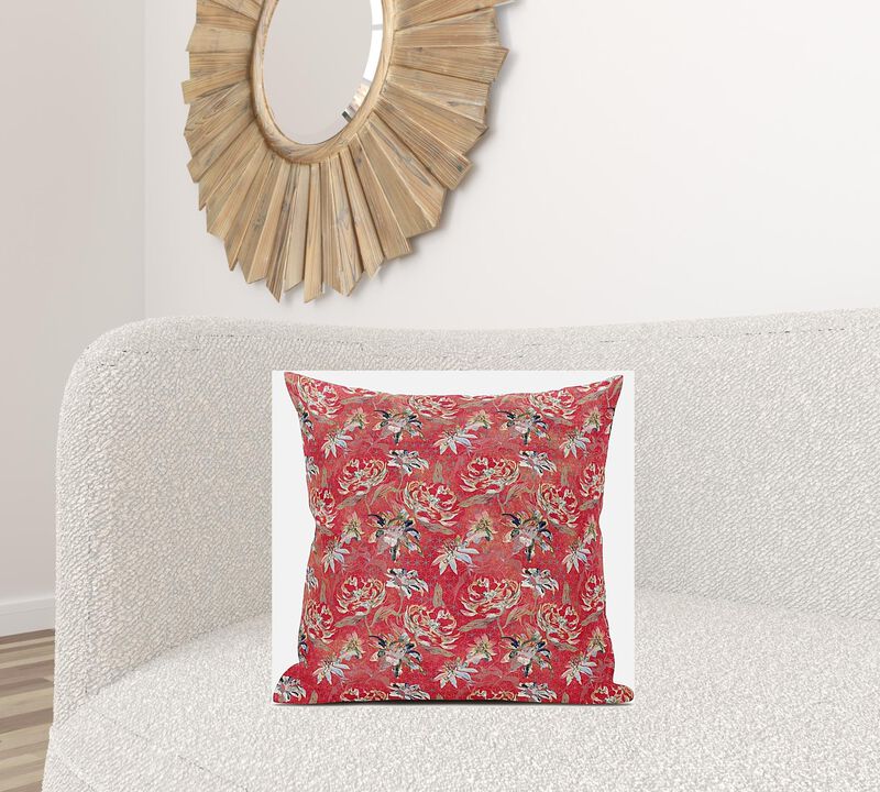 Homezia 20" Salmon Red Roses Zippered Suede Throw Pillow
