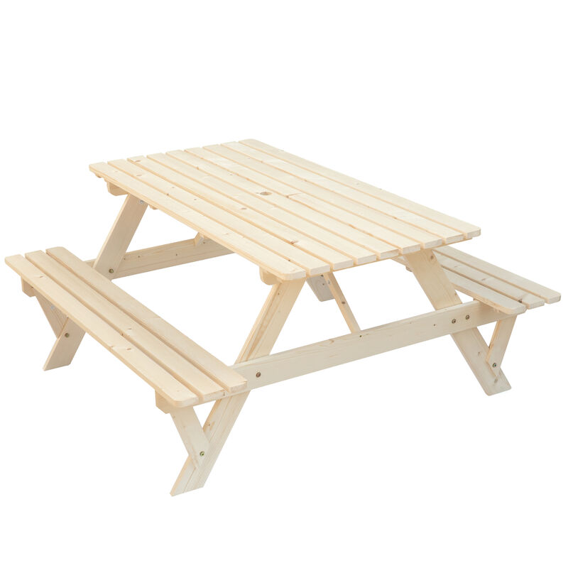 Outdoor Wooden Patio Deck Garden 6-Person Picnic Table, for Backyard, Garden, Stained