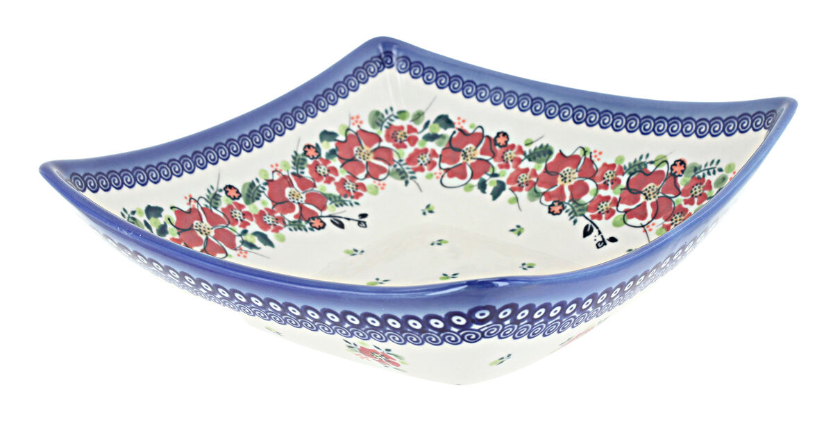 Blue Rose Polish Pottery Morning Medley Square Dish