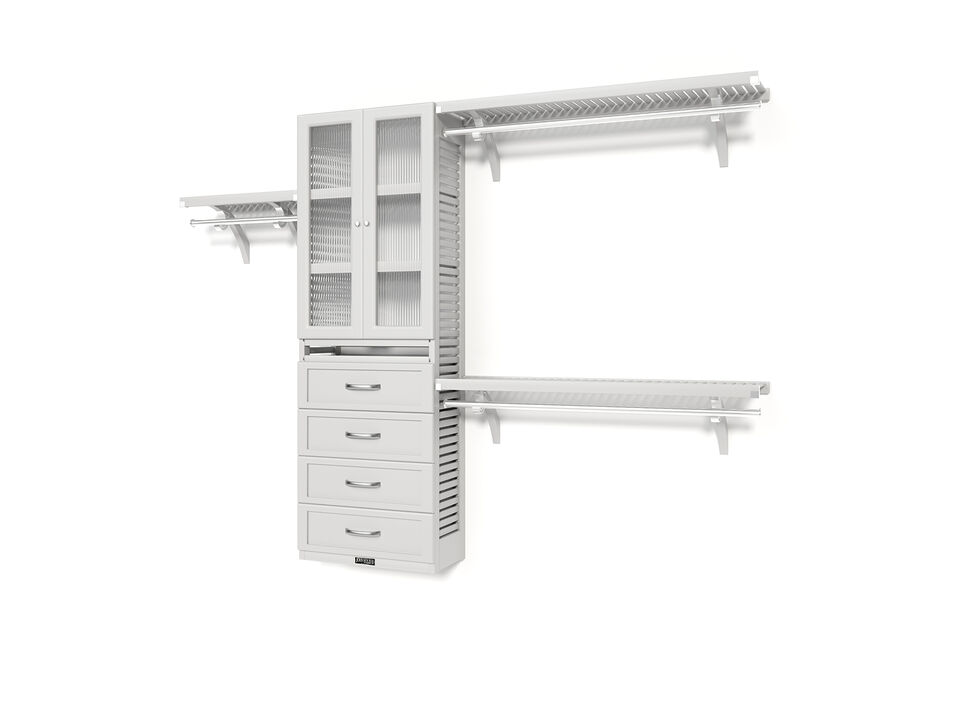 Solid Wood Reach-In Closet Organizer with 4 Shaker Style Drawers and Glass Doors