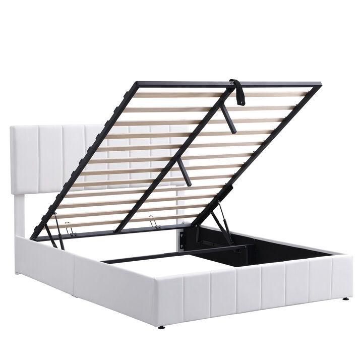 Merax Upholstered Platform bed with a Hydraulic Storage System