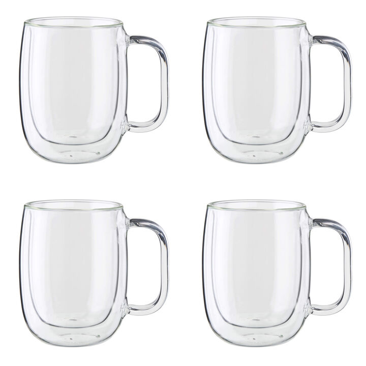 ZWILLING Sorrento Plus 4-pc Double Wall Glass Coffee Mugs, Insulated Coffee Mug, Clear