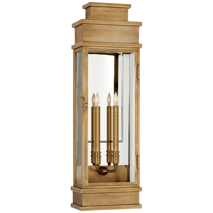 Linear Large Wall Lantern in Antique-Burnished Brass