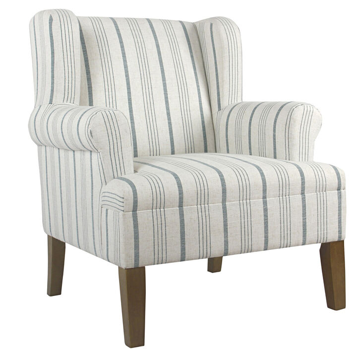 Fabric Upholstered Wooden Accent Chair with Wing Back, Multicolor - Benzara
