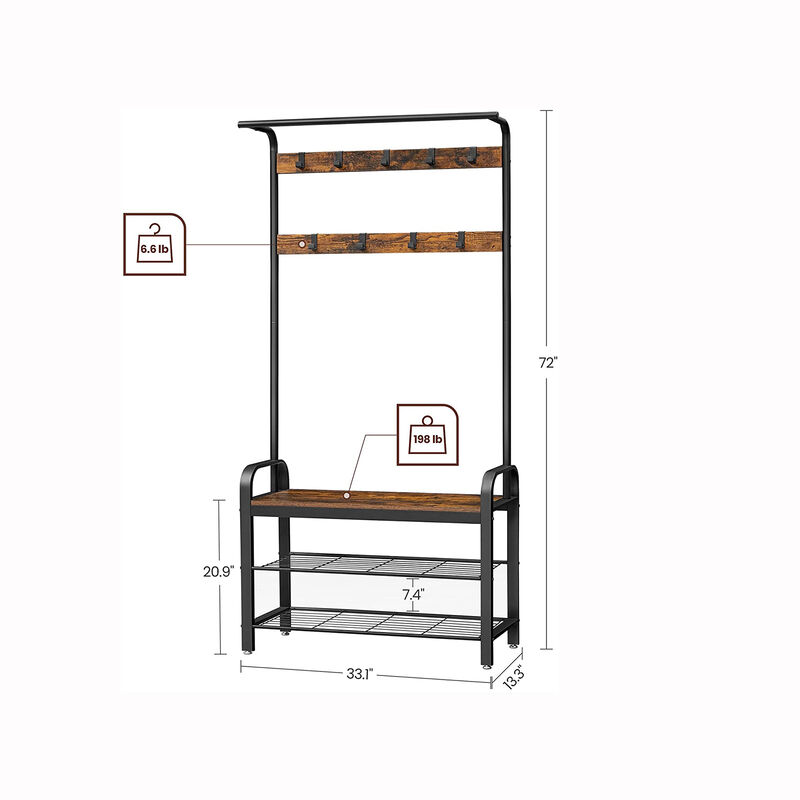 Coat Rack Shoe Bench with Wood, Look Accent and Metal Frame