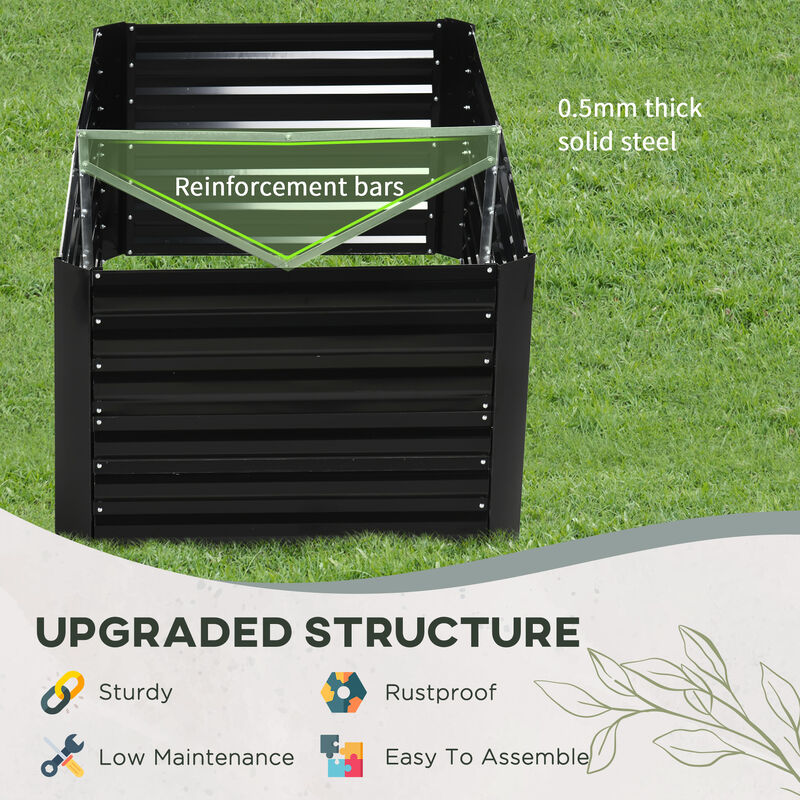 Outsunny Galvanized Raised Garden Bed Kit, Large and Tall Metal Planter Box for Vegetables, Flowers and Herbs, Reinforced, 6' x 3' x 2', Black