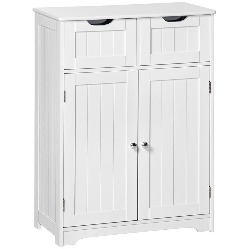 Freestanding Bathroom Storage Cabinet, Floor Cupboard with 2 Drawers, Adjustable Shelf, for Bathroom, Living Room, Bedroom or Entryway, White