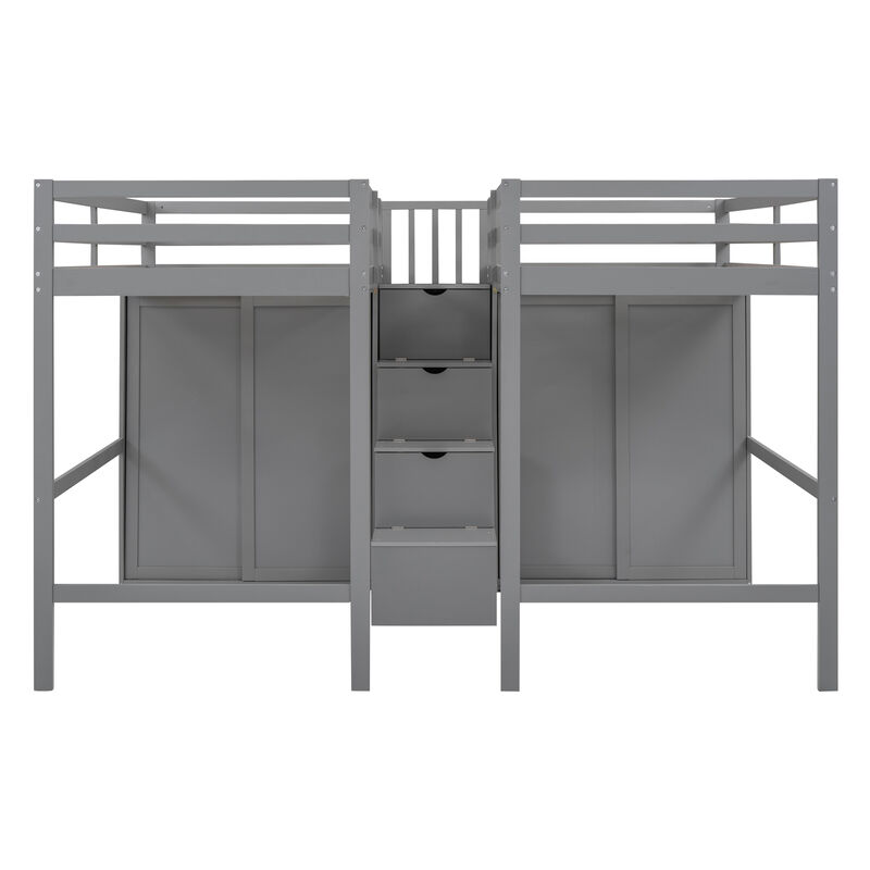 Merax Double Loft Beds with Wardrobes and Staircase