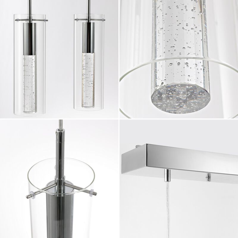 Mium 29.5" 4-Light Modern Style Iron/Crystal/Glass Integrated LED Linear Pendant, Chrome