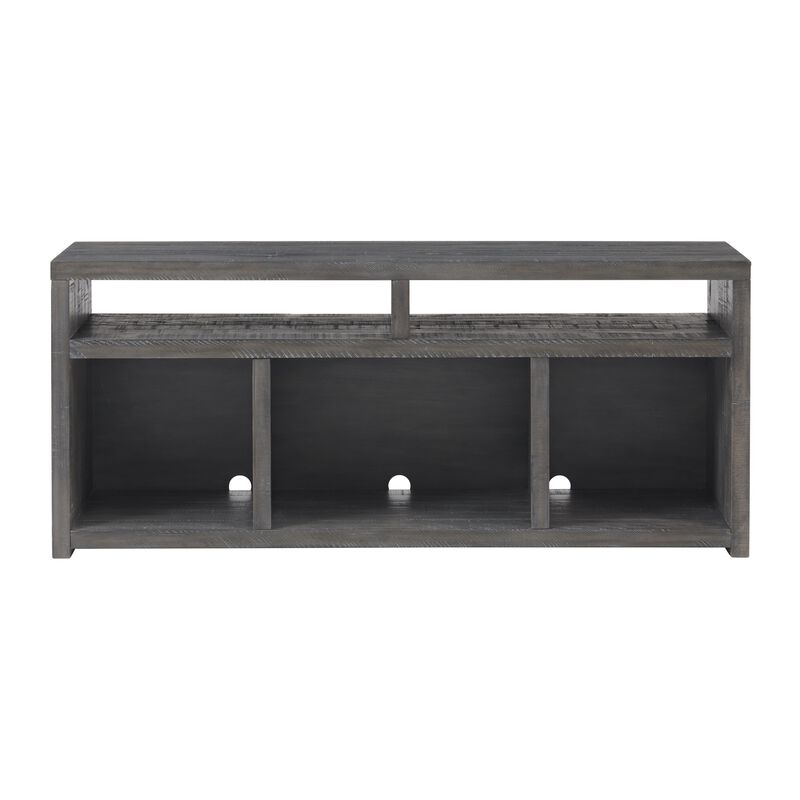 Evelyn 70 Inch TV Entertainment Console, 2 Shelves, 3 Cubbies, Smooth Gray-Benzara