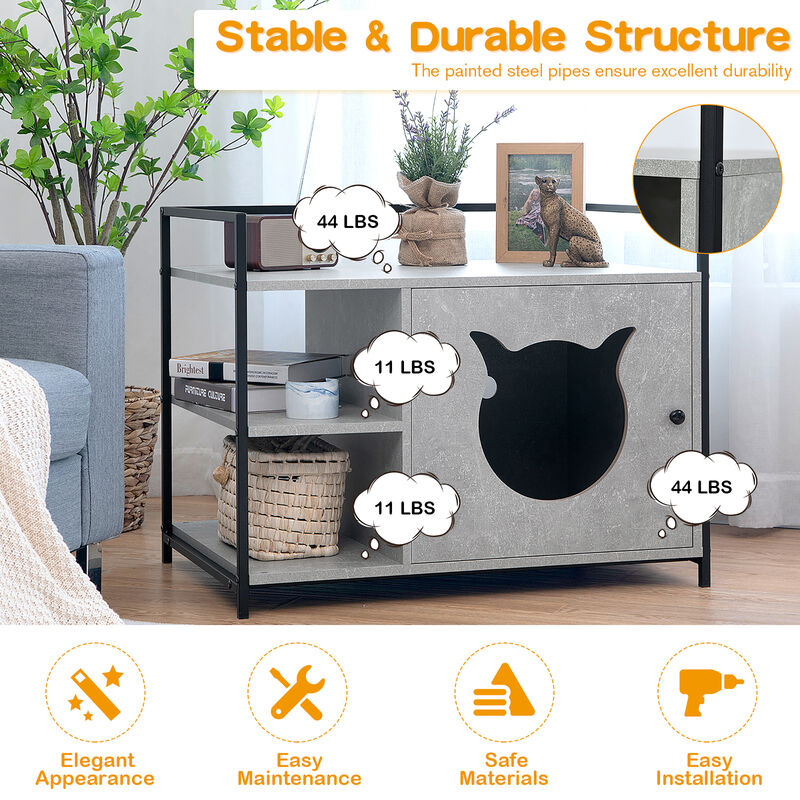 Costway Cat Litter Box  Enclosure Hidden Litter Furniture Cabinet W/ 2-Tier Storage Shelf White